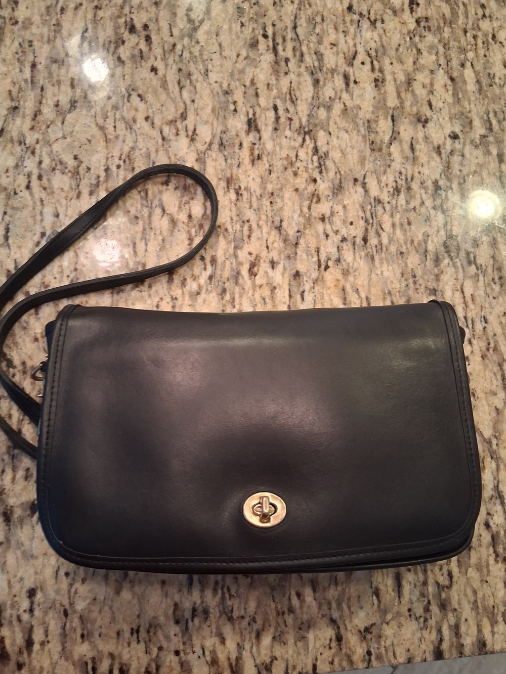 Coach Black Leather Crossbody with Gold Turnlock